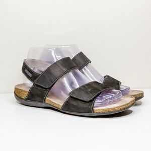 MEPHISTO Black Leather Adjustable Strap Cork Slingback Sandals Womens EU 38 US 8